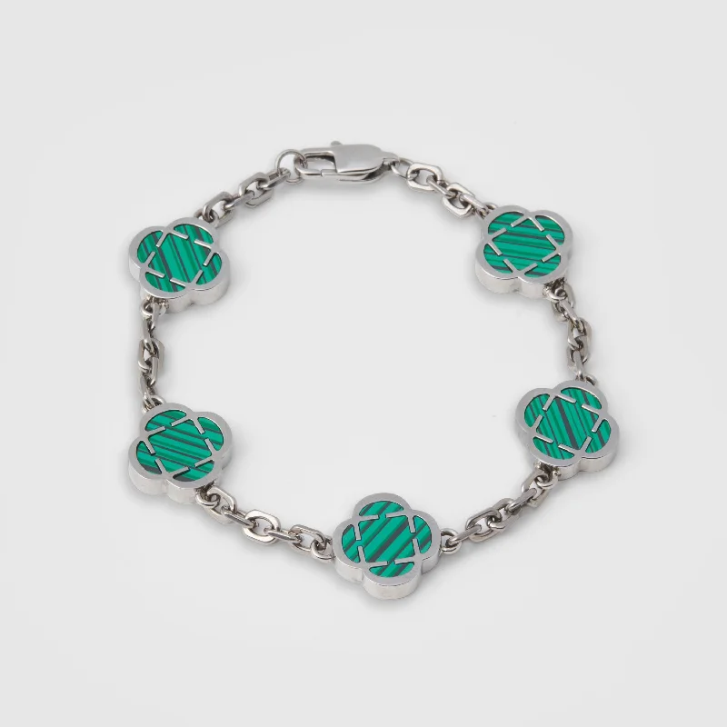 Unique Men's Silver Bracelets-Malachite Clover Stone Bracelet (Silver)