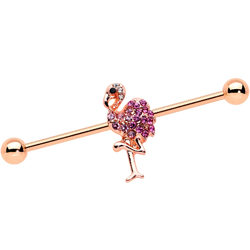 Women's Earrings – Elegant Designs for Every Personality--14 Gauge Pink Gem Rosy Tone Fashion Flamingo Industrial Barbell 38mm