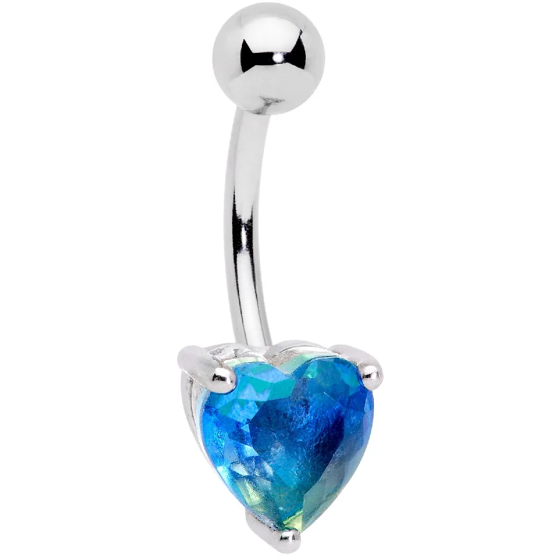 Belly Rings with Dazzling Diamonds -Blue Green Gem Faceted Valentines Day Heart Belly Ring Belly Rings with Dazzling Diamonds -Blue Green Gem Faceted Valentines Day Heart Belly Ring