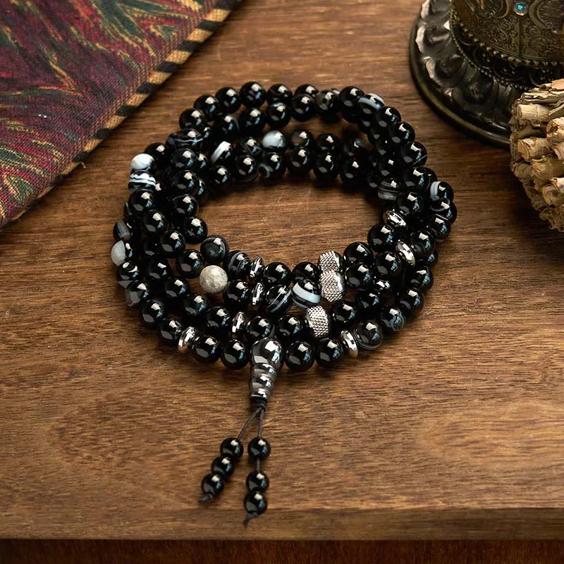Modern Cuff Bracelets for Men-Buddha Stones 108 Mala Beads Natural Stone Black Onyx Protection Bracelet Modern Cuff Bracelets for Men-Buddha Stones 108 Mala Beads Natural Stone Black Onyx Protection Bracelet
