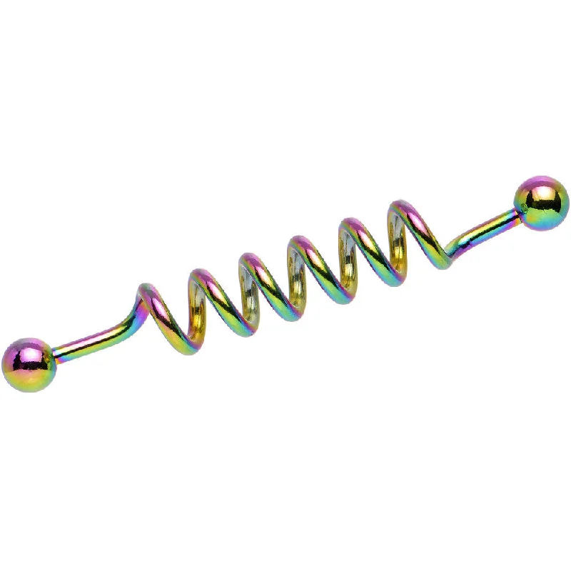 Women's Earrings – Elegant Designs for Every Personality--Spiral Rainbow Anodized Titanium Industrial Project Bar 40mm