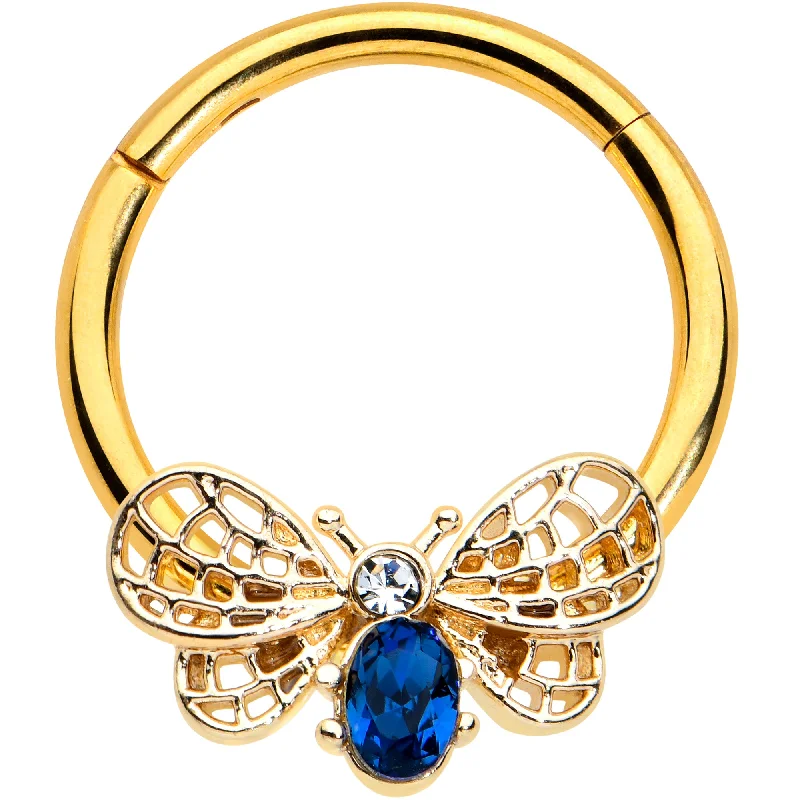 Nose Rings for Classic and Timeless Fashion -16 Gauge 3/8 Blue Gem Gold Tone Beautiful Bee Hinged Segment Ring Nose Rings for Classic and Timeless Fashion -16 Gauge 3/8 Blue Gem Gold Tone Beautiful Bee Hinged Segment Ring