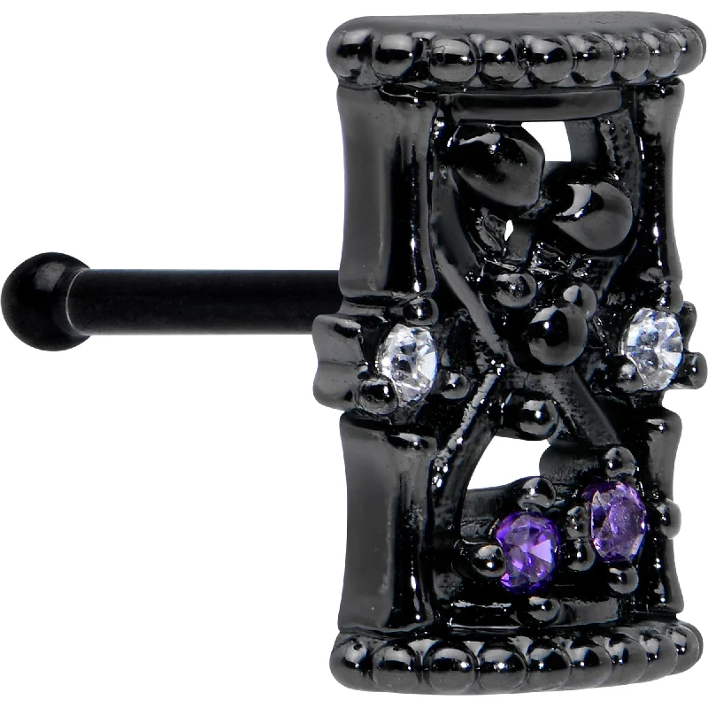 Elegant Nose Rings with Shiny Gems -20 Gauge 1/4 Purple Clear Gem Black Gothic Hourglass Nose Bone Elegant Nose Rings with Shiny Gems -20 Gauge 1/4 Purple Clear Gem Black Gothic Hourglass Nose Bone