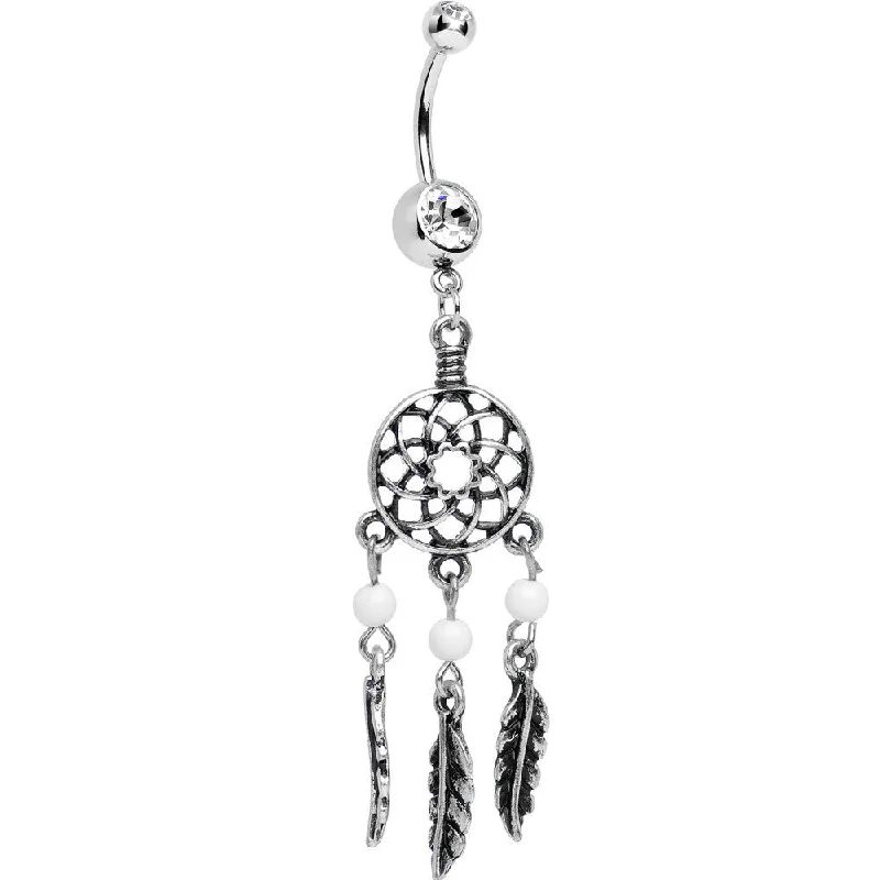 Belly Rings with Vintage Charm -Clear Gem Antique Weave Dreamcatcher Belly Ring