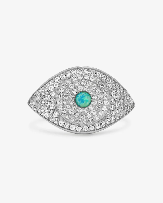 Chic Women's Rings for Fashion-Forward Looks-Blue Opal Evil Eye Ring - Silver|Blue Opal