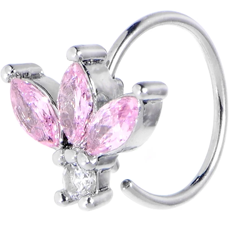Nose Rings with Blue Sapphire -20 Gauge 5/16 Pink Gem Fashion Fan Mini Nose Hoop