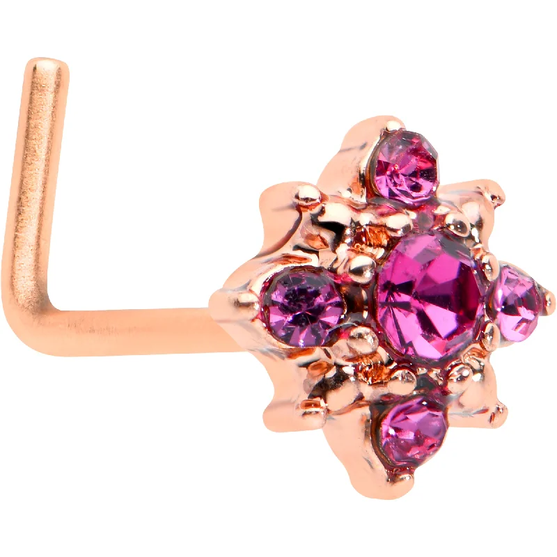 Nose Rings with Gemstones -20 Gauge 7mm Pink Gem Rose Gold Tone Rococo Star L Shape Nose Ring Nose Rings with Gemstones -20 Gauge 7mm Pink Gem Rose Gold Tone Rococo Star L Shape Nose Ring