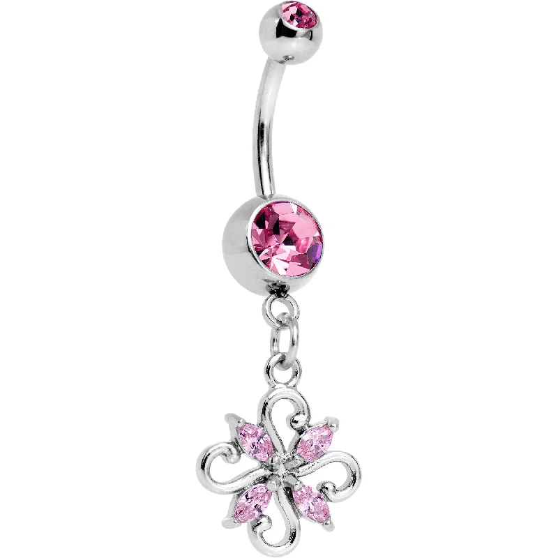 Stylish Belly Rings for Creative Fashion -Pink CZ Gem Fashionable Framework Twist Dangle Belly Ring Stylish Belly Rings for Creative Fashion -Pink CZ Gem Fashionable Framework Twist Dangle Belly Ring