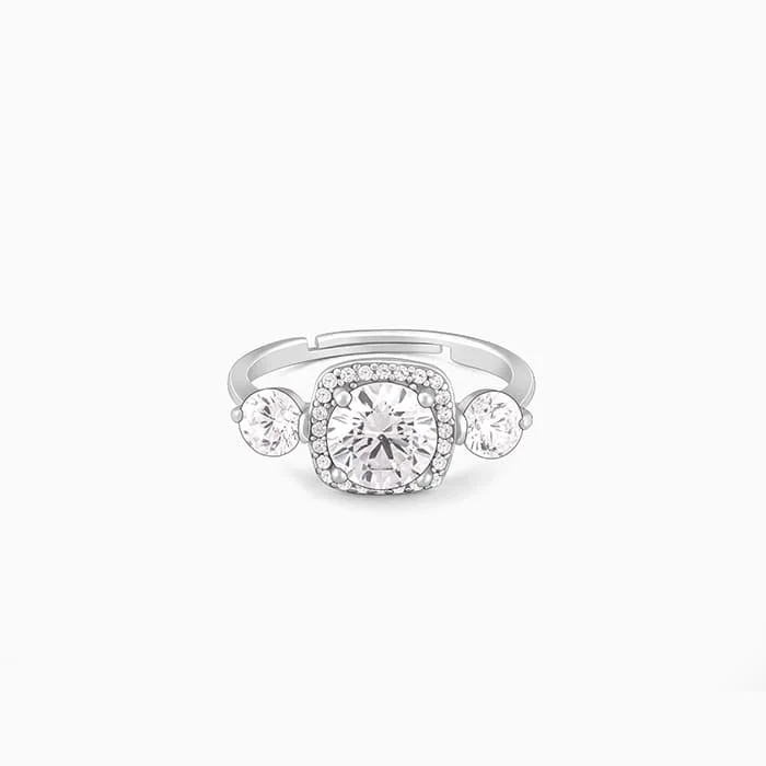Chic Women's Rings for Fashion-Forward Looks-Round Stoned Silver Open Ring