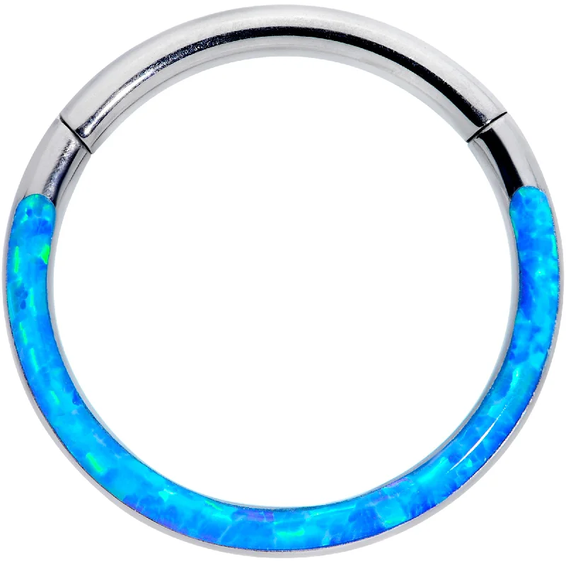Stylish Designer Nose Rings -16 Gauge 3/8 Blue Synthetic Opal Implant Grade Titanium Segment Ring Stylish Designer Nose Rings -16 Gauge 3/8 Blue Synthetic Opal Implant Grade Titanium Segment Ring