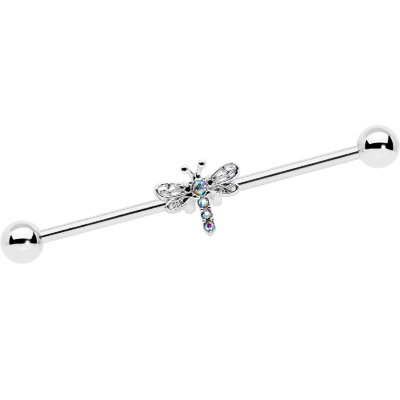 Women's Earrings – Elegant Designs for Every Personality--14 Gauge Aurora Gem Dragonfly Flying Industrial Barbell 38mm