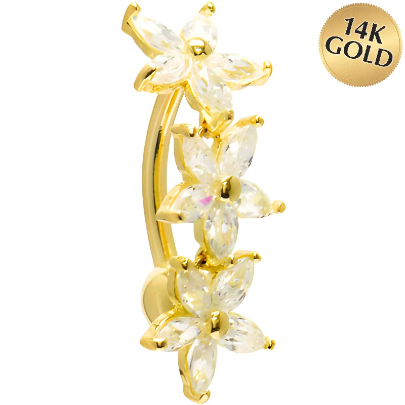 Trendy Belly Rings for Exclusive Fashion -16 Gauge Solid 14KT Yellow Gold TOP MOUNT Cubic Zirconia LILY DROP Belly Ring Trendy Belly Rings for Exclusive Fashion -16 Gauge Solid 14KT Yellow Gold TOP MOUNT Cubic Zirconia LILY DROP Belly Ring