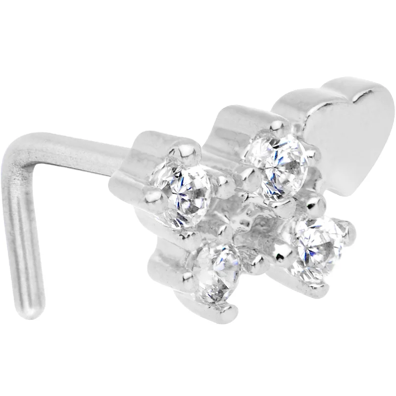 Nose Rings for Party Time -20 Gauge Clear CZ Heart Faux Hoop L Shaped Nose Ring