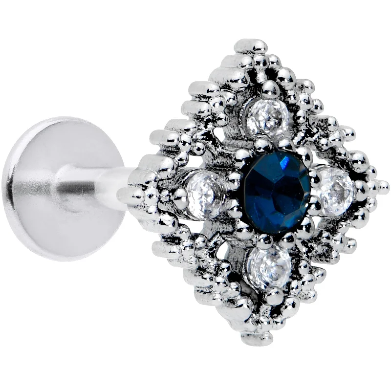 Beautiful Lip Rings with Artistic Design16 gauge 5/16 Blue Gem Textured Rhombus Cross Labret Monroe Tragus Beautiful Lip Rings with Artistic Design16 gauge 5/16 Blue Gem Textured Rhombus Cross Labret Monroe Tragus