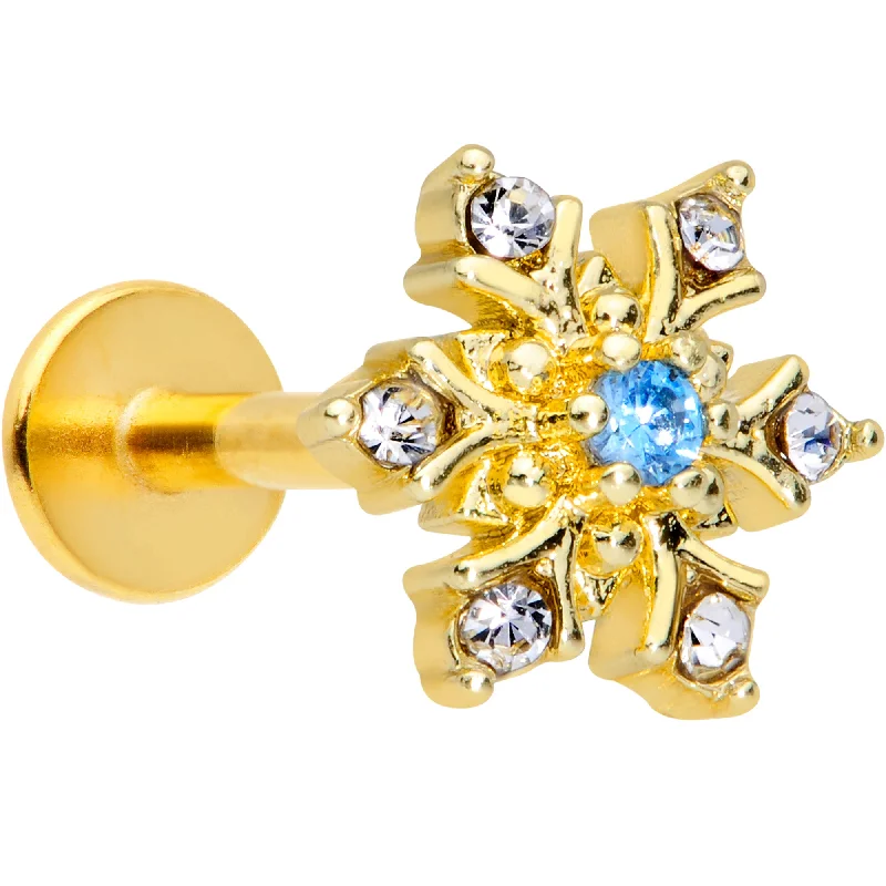 Stunning Lip Rings for Glamorous Style16 Gauge 5/16 Blue CZ Gold Tone Snowflake Christmas Labret Tragus