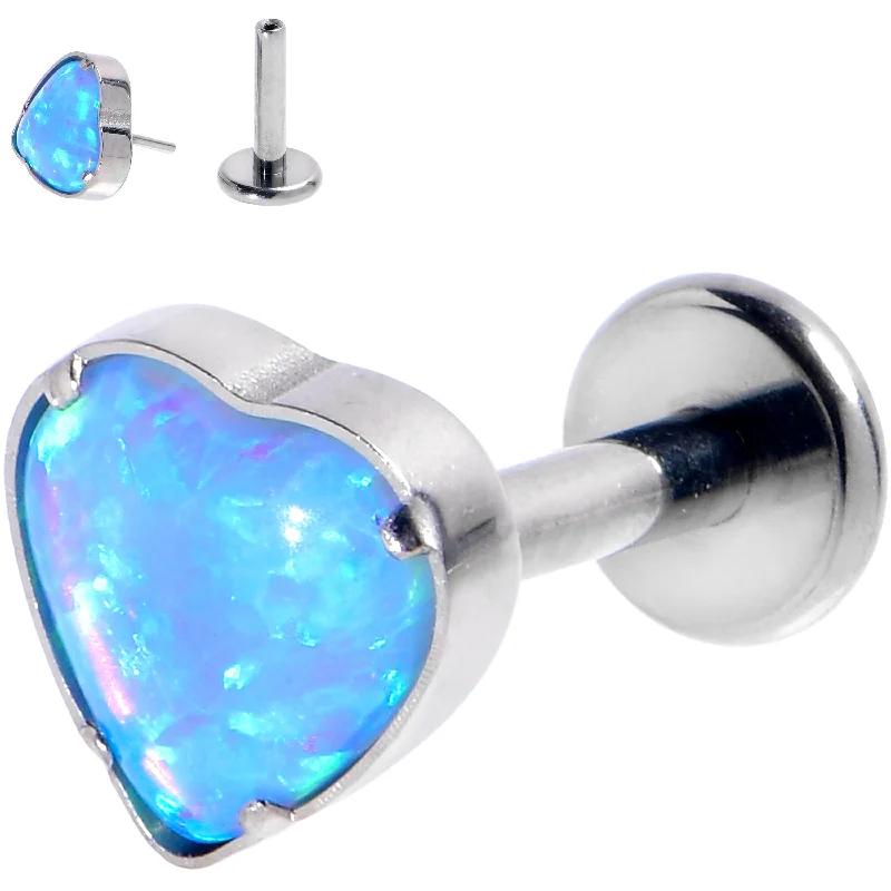 Timeless Lip Rings with Subtle Glam16 Gauge 1/4 Blue Synthetic Opal G23 Titanium Threadless Heart Labret Timeless Lip Rings with Subtle Glam16 Gauge 1/4 Blue Synthetic Opal G23 Titanium Threadless Heart Labret