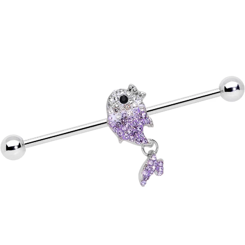 Women's Earrings – Elegant Designs for Every Personality--14 Gauge Clear Purple Gem Fish Dangle Industrial Barbell 38mm