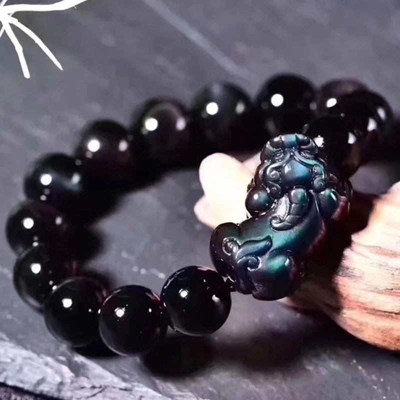 Unique Bracelets for Men-Buddha Stones FengShui PiXiu Rainbow Obsidian Luck Bracelet Unique Bracelets for Men-Buddha Stones FengShui PiXiu Rainbow Obsidian Luck Bracelet