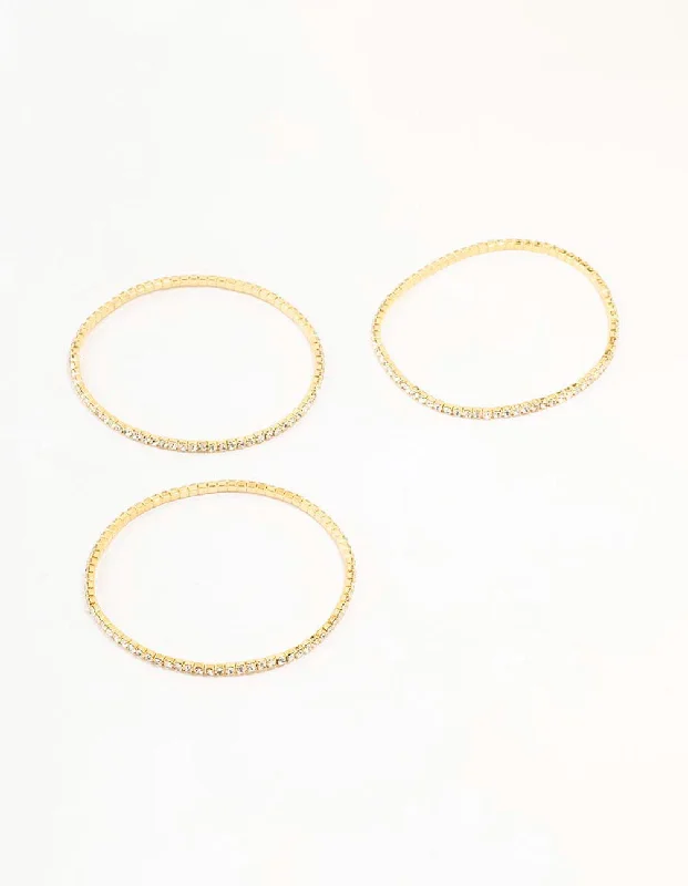 Beaded Bangles for Women-Gold Plated Stretch Cup Chain Tennis Bracelets 3-Pack