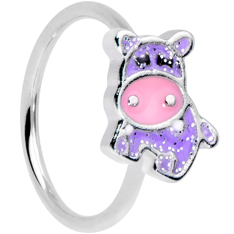 Women's Earrings – Elegant Designs for Every Personality--18 Gauge 3/8 Happy Purple Hippo Nose Hoop