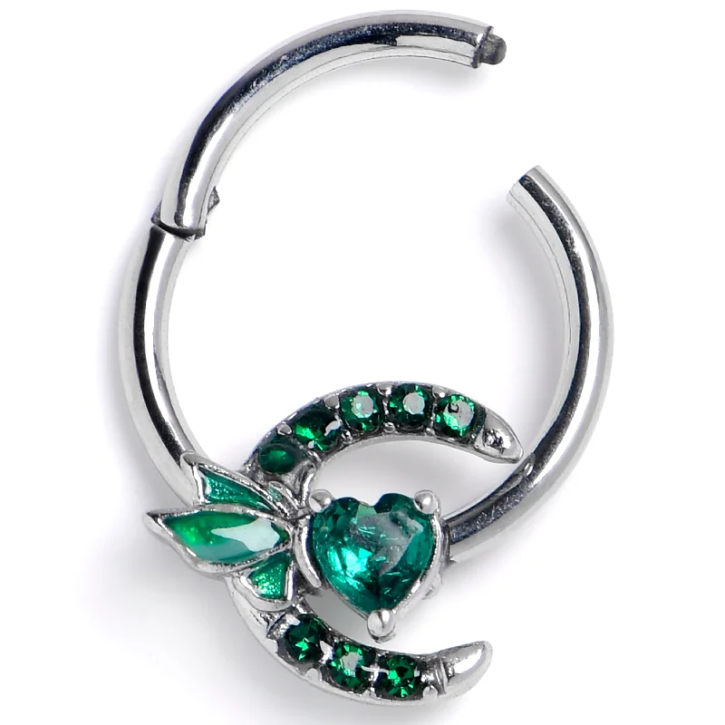 Women's Earrings – Elegant Designs for Every Personality--16 Gauge 3/8 Green Gem Butterfly Heart Moon Hinged Segment Ring