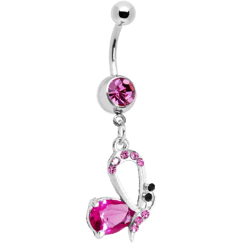 Comfortable Belly Rings for All-Day Comfort -Pink Gem Side Winder Butterfly Dangle Belly Ring Comfortable Belly Rings for All-Day Comfort -Pink Gem Side Winder Butterfly Dangle Belly Ring