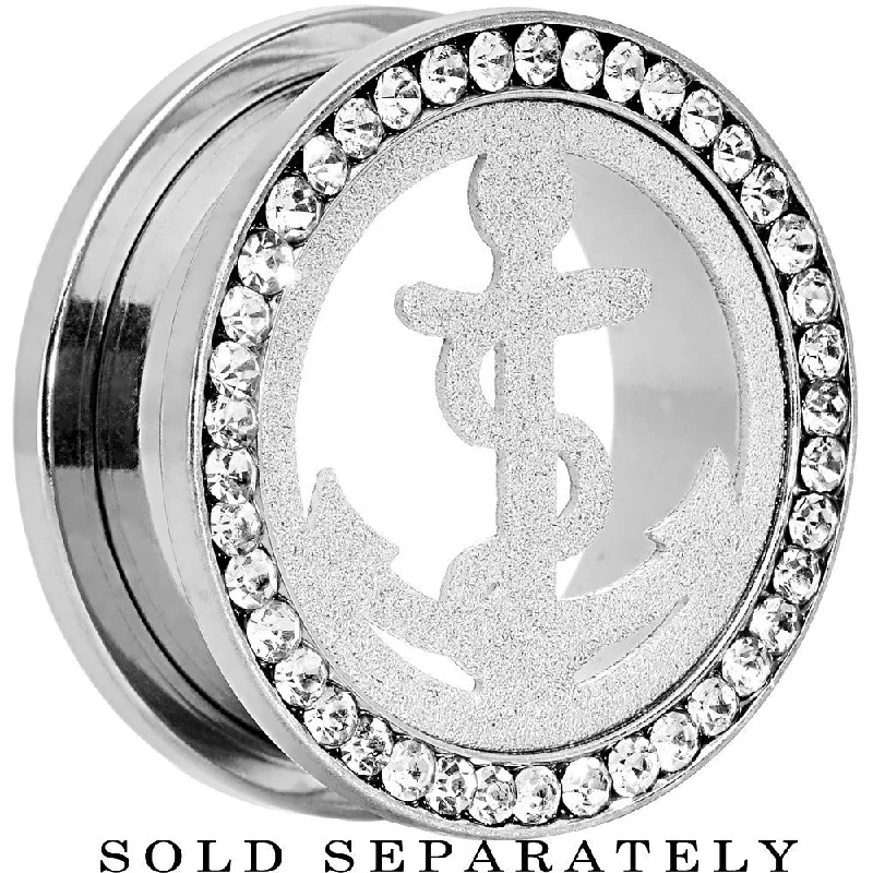 Women's Earrings – Elegant Designs for Every Personality--7/8 Stainless Steel Clear Gem Anchor Tunnel Plug Women's Earrings – Elegant Designs for Every Personality--7/8 Stainless Steel Clear Gem Anchor Tunnel Plug