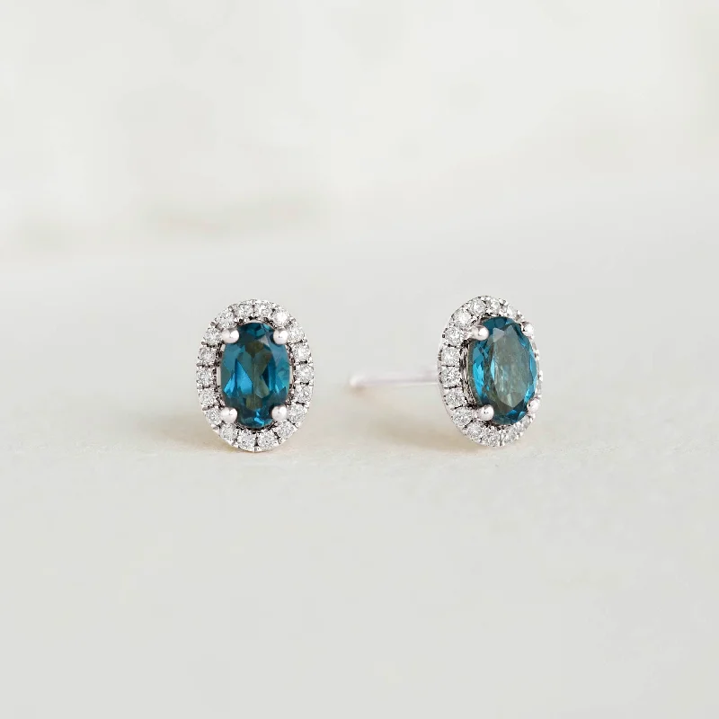 Women's Earrings – Elegant Designs for Every Personality--London Blue Topaz Halo Stud Earrings White Gold - Marzia