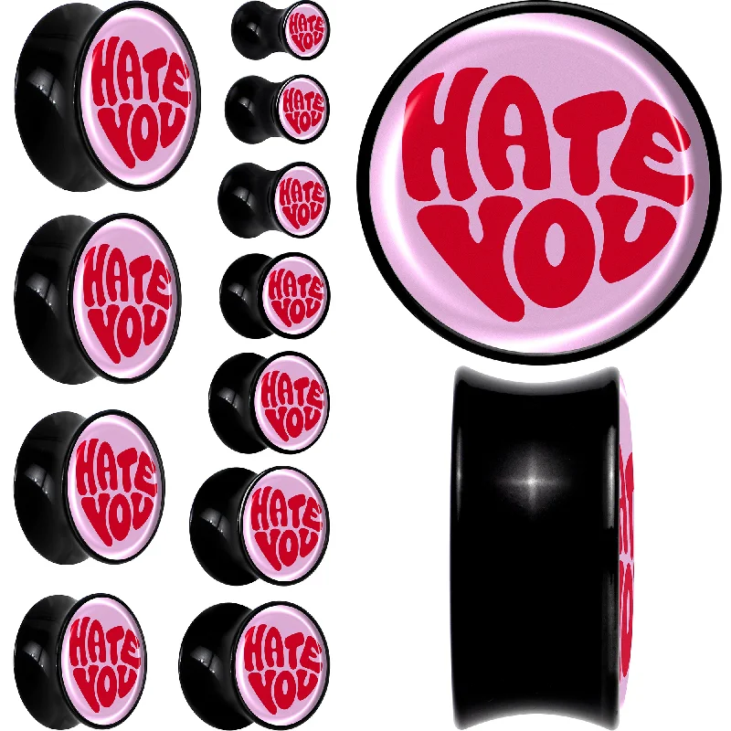 Women's Earrings – Elegant Designs for Every Personality--Retro Text Hate You Black Acrylic Saddle Plug Set