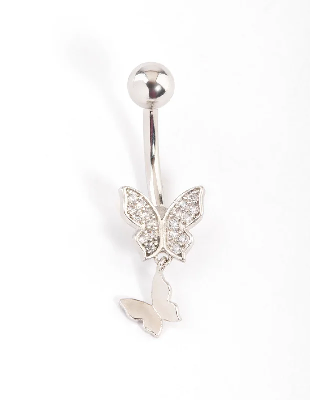 Beautiful Belly Rings for Timeless Looks -Titanium Double Butterfly Belly Ring