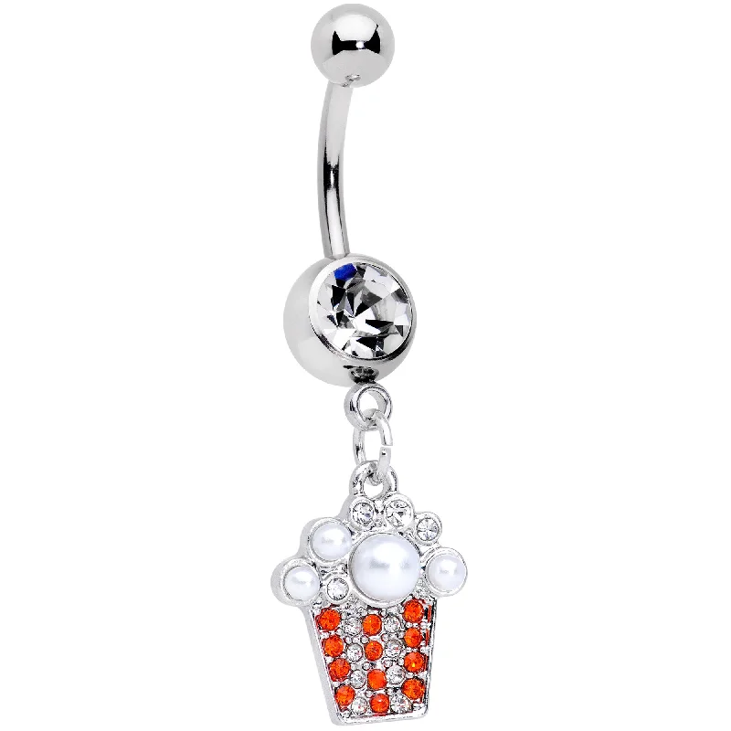 Belly Rings for Special Occasions -Clear Red Gem White Orb Movie Night Popcorn Dangle Belly Ring Belly Rings for Special Occasions -Clear Red Gem White Orb Movie Night Popcorn Dangle Belly Ring
