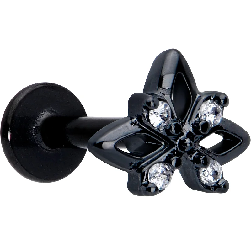 Women's Earrings – Elegant Designs for Every Personality--16 Gauge Clear CZ Gem Black Gothic Star Flat Back Earring