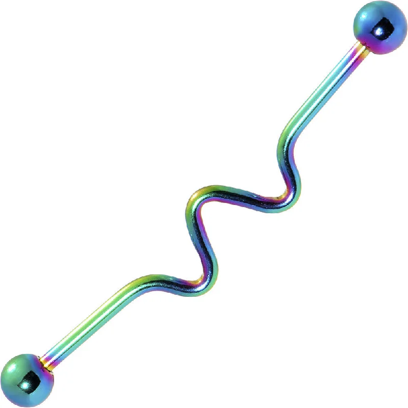 Women's Earrings – Elegant Designs for Every Personality--Wave Rainbow Anodized Titanium Industrial Project Bar 40mm