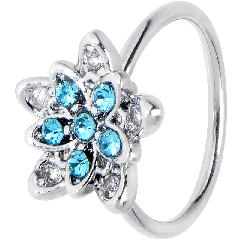 Stunning Nose Rings for All Styles -20 Gauge 5/16 Blue Clear CZ Gem Snowflake Flower Nose Hoop Stunning Nose Rings for All Styles -20 Gauge 5/16 Blue Clear CZ Gem Snowflake Flower Nose Hoop