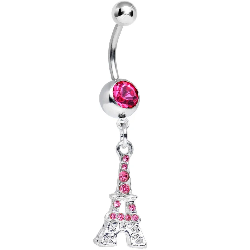 Comfortable Belly Rings with Custom Design -Pink Gem Paris is for Love Eiffel Tower Dangle Belly Ring Comfortable Belly Rings with Custom Design -Pink Gem Paris is for Love Eiffel Tower Dangle Belly Ring