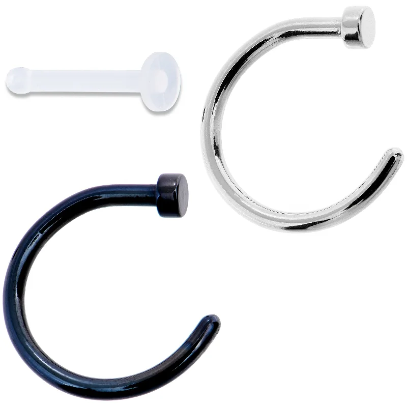 Nose Rings with Flower Motif -18 Gauge 5/16 Pack Set of 3 Assorted Stainless Steel Nose Hoop Rings Nose Rings with Flower Motif -18 Gauge 5/16 Pack Set of 3 Assorted Stainless Steel Nose Hoop Rings