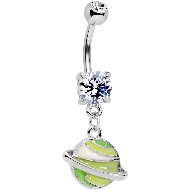 Trendy Belly Rings for Exclusive Looks -Clear Gem Green Rings Of Saturn Dangle Belly Ring Trendy Belly Rings for Exclusive Looks -Clear Gem Green Rings Of Saturn Dangle Belly Ring