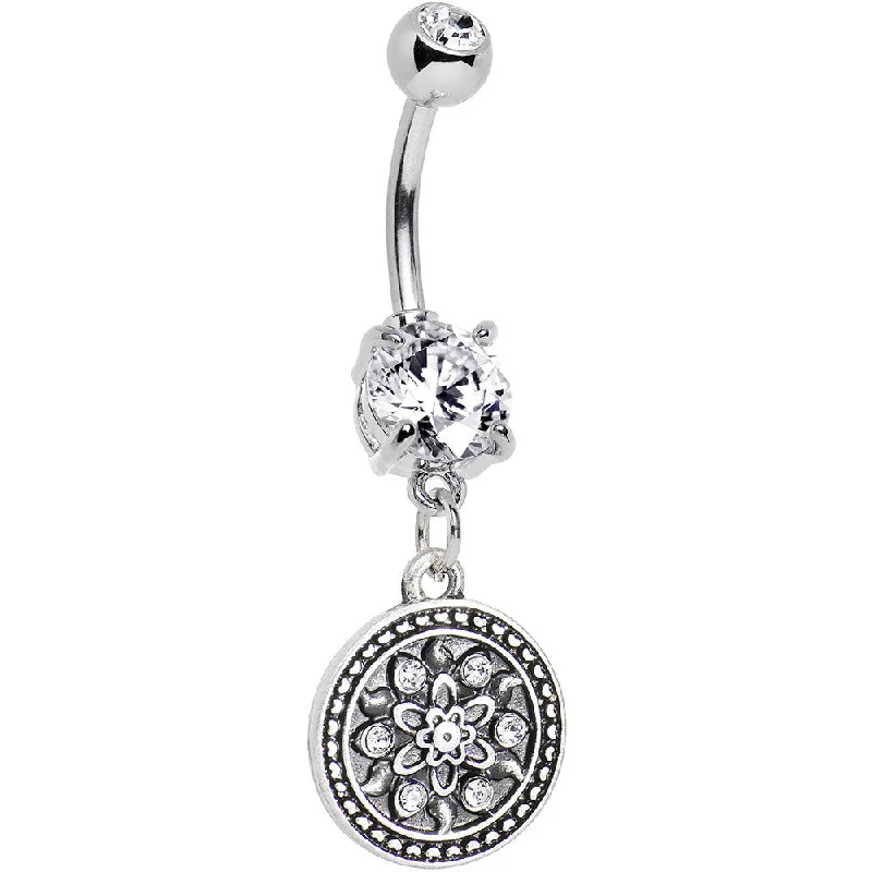 Elegant Belly Rings for Chic Fashionistas -Clear Gem Sparkling Mandala Medallion Dangle Belly Ring Elegant Belly Rings for Chic Fashionistas -Clear Gem Sparkling Mandala Medallion Dangle Belly Ring