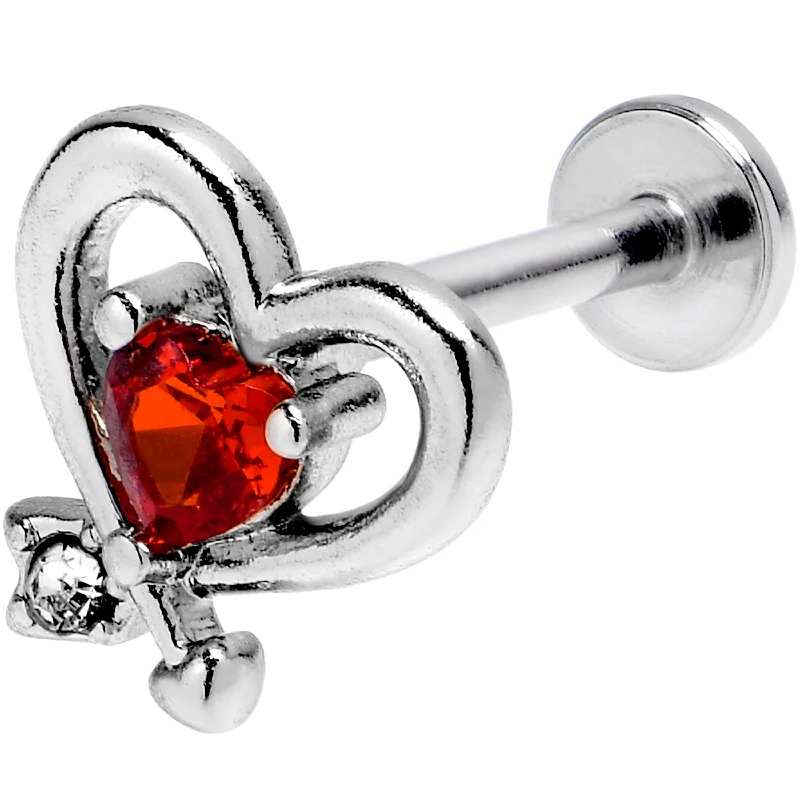 Unique Lip Rings for Fashion Lovers16 Gauge 5/16 Red CZ Gem Internally Threaded Wrapped Heart Labret