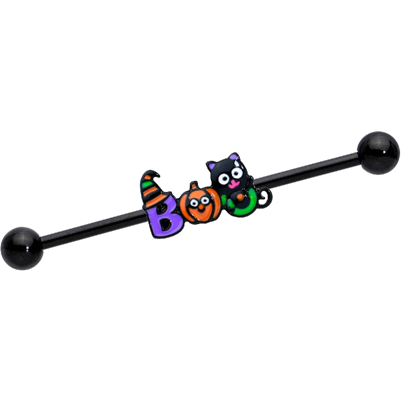 Women's Earrings – Elegant Designs for Every Personality--14 Gauge Black Boo Party Halloween Industrial Barbell 38mm
