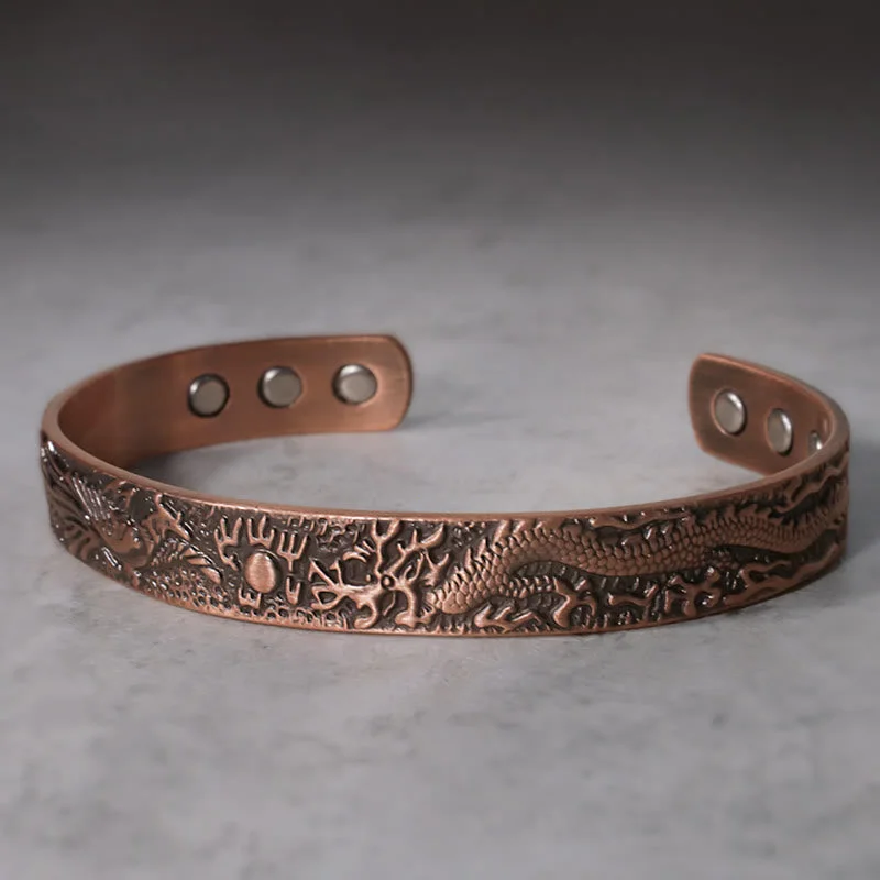 Sleek Leather Bracelets for Men-Buddha Stones Dragon Phoenix Magnetic Solid Copper Cuff Bracelet Bangle Sleek Leather Bracelets for Men-Buddha Stones Dragon Phoenix Magnetic Solid Copper Cuff Bracelet Bangle