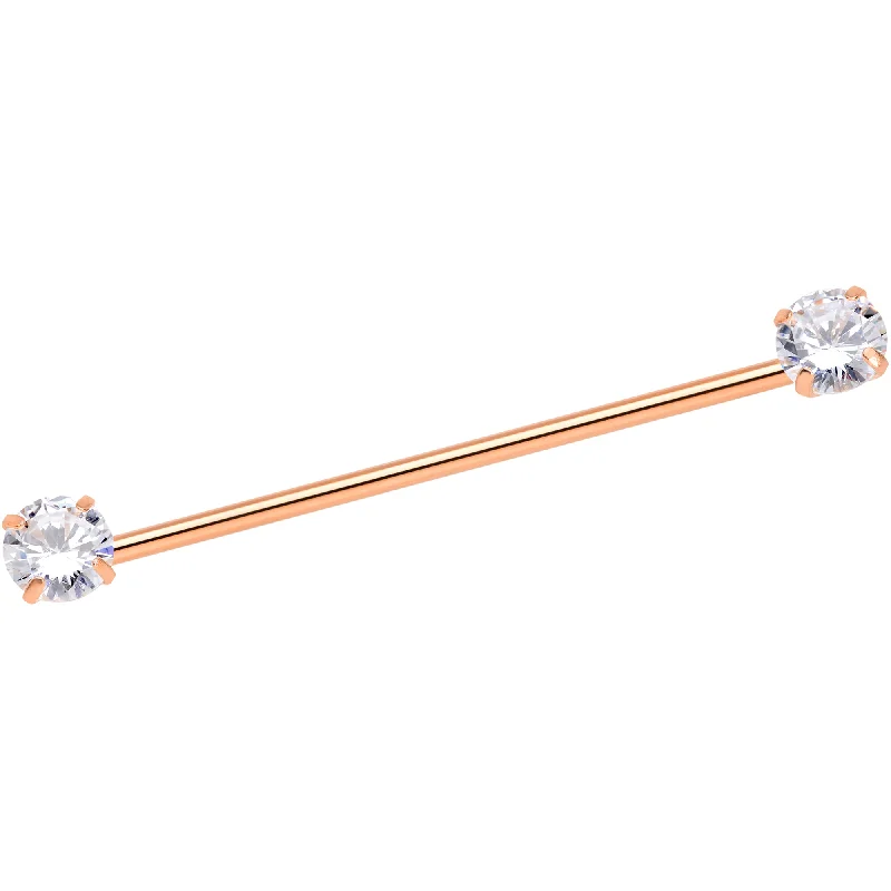 Women's Earrings – Elegant Designs for Every Personality--14 Gauge Clear CZ Gem Rose Gold Tone Threadless Industrial Barbell 38mm Women's Earrings – Elegant Designs for Every Personality--14 Gauge Clear CZ Gem Rose Gold Tone Threadless Industrial Barbell 38mm