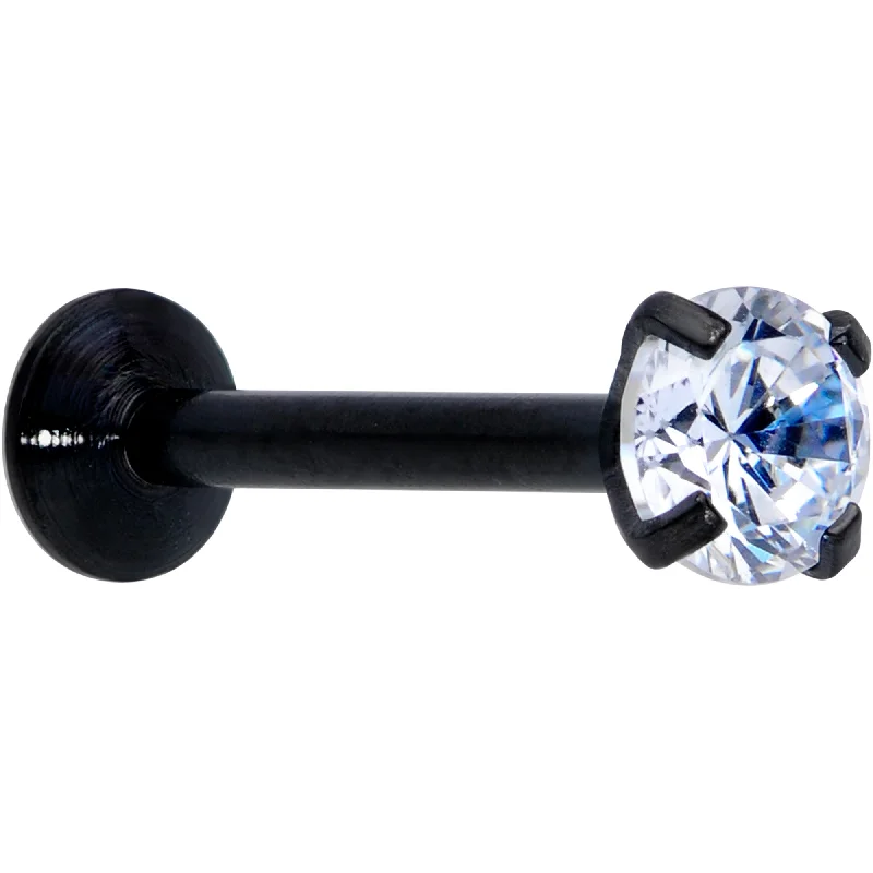 Women's Earrings – Elegant Designs for Every Personality--18 Gauge 5/16 CZ Gem Black 3mm Threadless Push In Labret Tragus