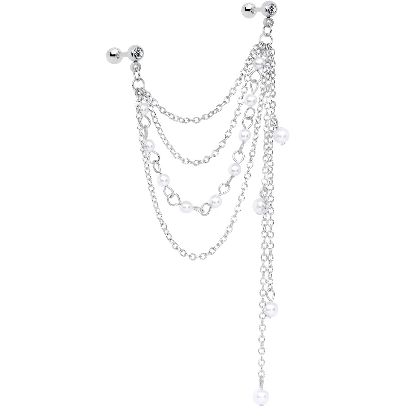 Women's Earrings – Elegant Designs for Every Personality--16 Gauge 1/4 Clear Gem Multiple Dangle Cartilage Chain Earring