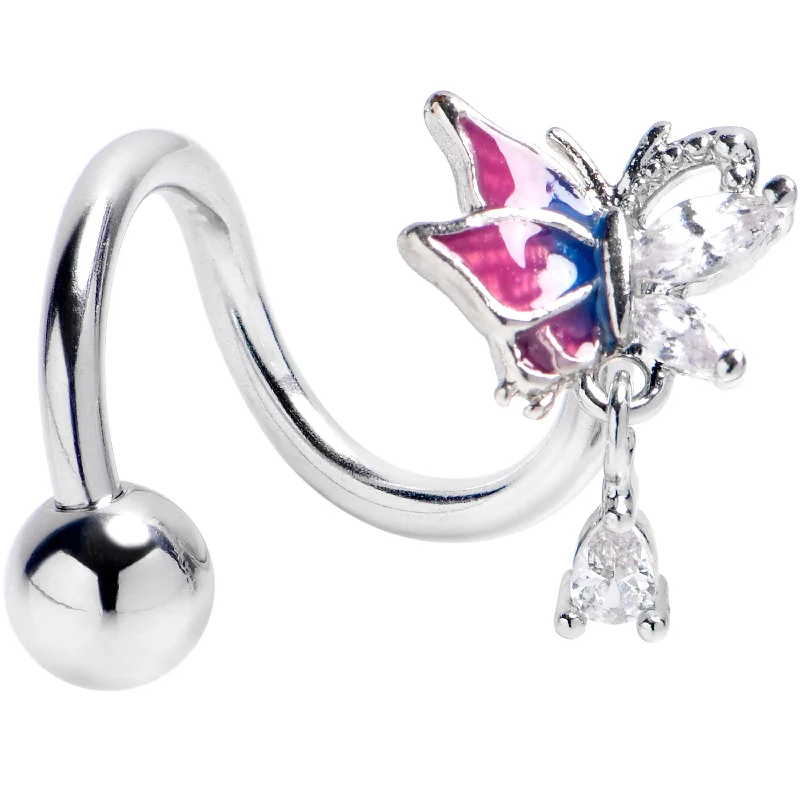 Unique Belly Rings for Bold Style -Clear CZ Gem Dazzling Beauty Butterfly Purple Spiral Twister Belly Ring Unique Belly Rings for Bold Style -Clear CZ Gem Dazzling Beauty Butterfly Purple Spiral Twister Belly Ring