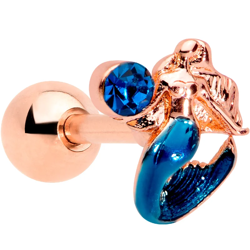 Women's Earrings – Elegant Designs for Every Personality--16 Gauge 1/4 Aqua Gem Rose Gold Tone Mermaid Cartilage Tragus