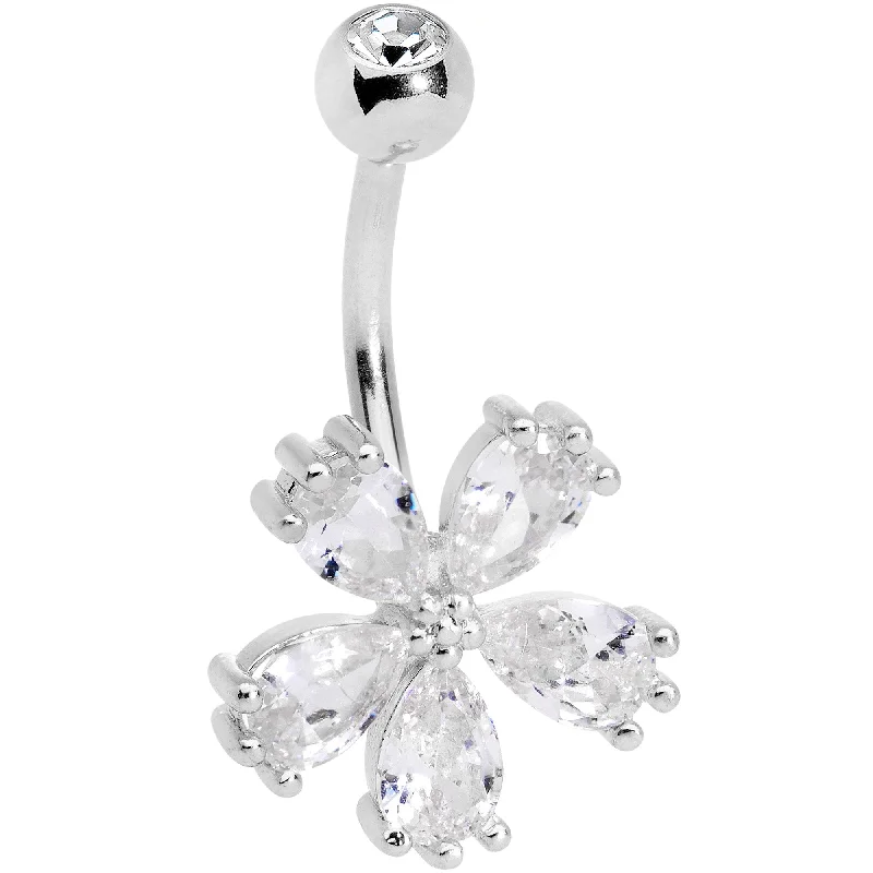 Fashionable Belly Rings with Vibrant Accents -Clear CZ Gem Perfect Petals Flower Belly Ring Fashionable Belly Rings with Vibrant Accents -Clear CZ Gem Perfect Petals Flower Belly Ring