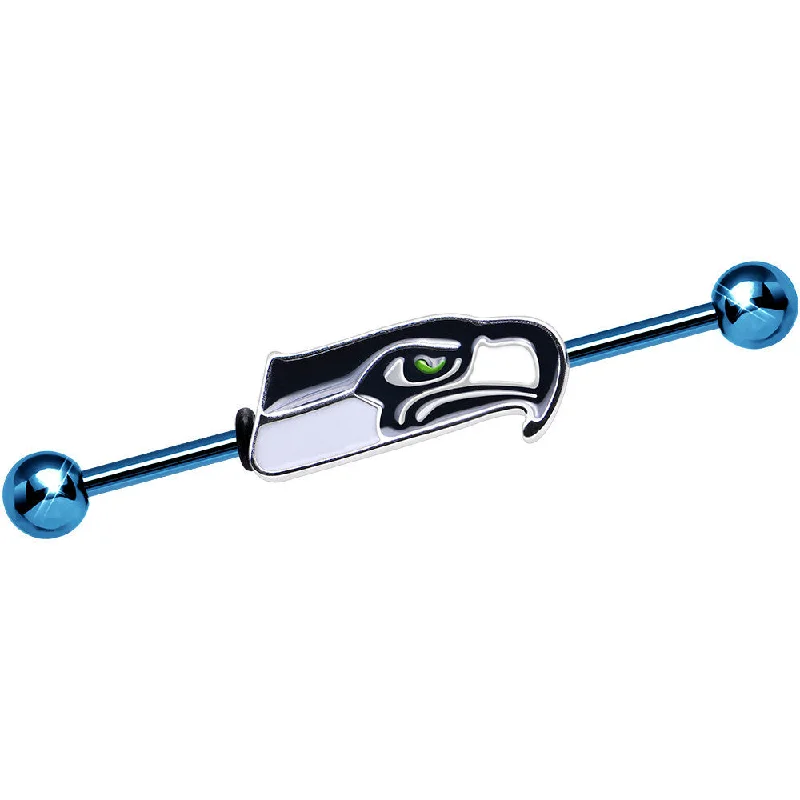 Women's Earrings – Elegant Designs for Every Personality--Officially Licensed NFL Blue Seattle Seahawks Industrial Barbell 38mm
