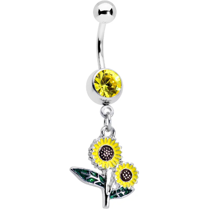 Beautiful Belly Rings for Fashion-Forward Women -Yellow Gem Cheery Inlay Sunflowers Dangle Belly Ring Beautiful Belly Rings for Fashion-Forward Women -Yellow Gem Cheery Inlay Sunflowers Dangle Belly Ring