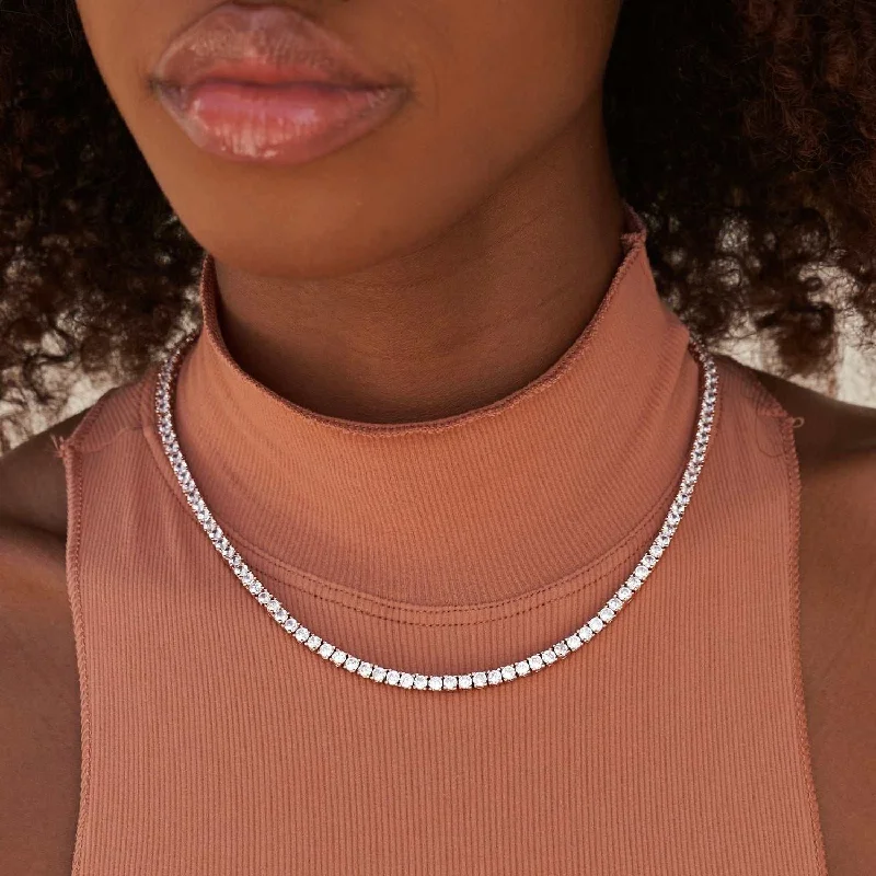 Shop Classic Women's Necklaces & Pendants with a Modern Twist-Diamond Tennis Necklace in Rose Gold- 3mm Shop Classic Women's Necklaces & Pendants with a Modern Twist-Diamond Tennis Necklace in Rose Gold- 3mm